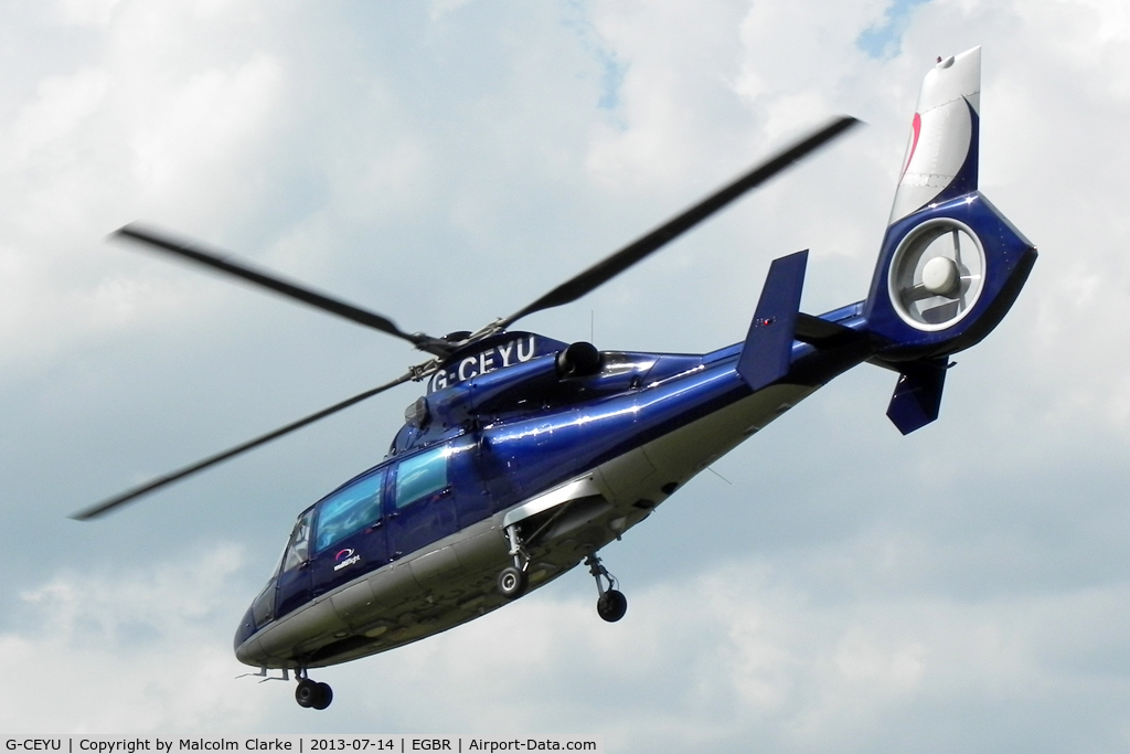 G-CEYU, 1988 Aerospatiale SA-365N-1 Dauphin 2 C/N 6298, Aerospatiale SA-365N-1 at The Real Aeroplane Company's Wings & Wheels Fly-In, Breighton Airfield, July 2013.