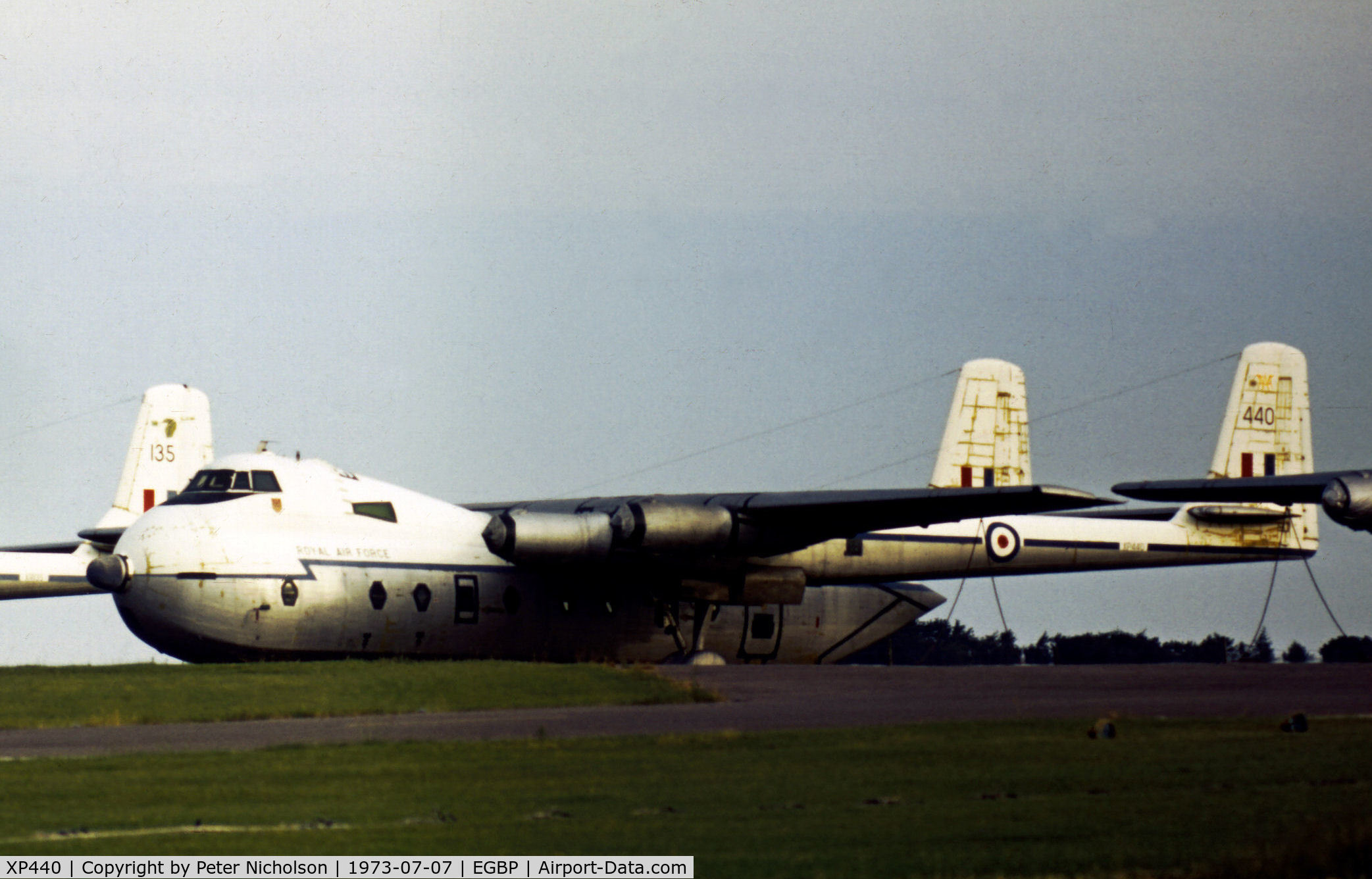 XP440, 1962 Armstrong Whitworth AW-660 Argosy C.1 C/N 6772, Argosy C.1 retired from active service awaiting disposal at 5 Maintenance Unit at RAF Kemble in the Summer of 1973.