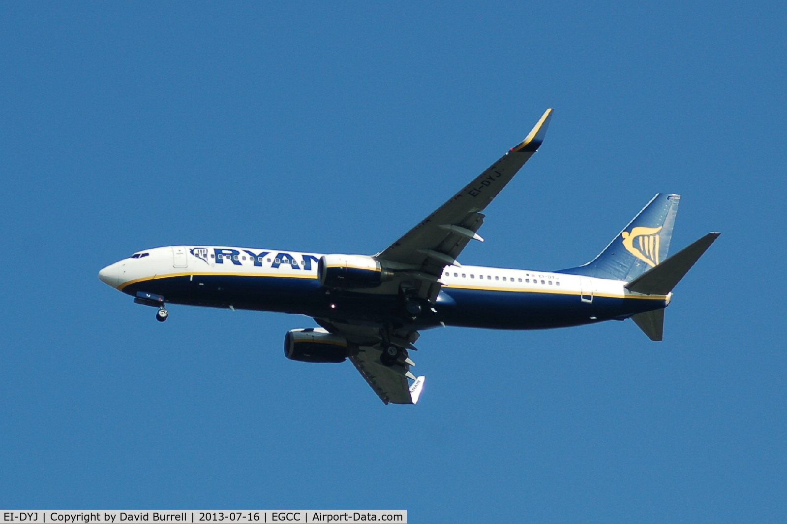 EI-DYJ, 2008 Boeing 737-8AS C/N 36572, Ryanair Boeing 737 EI-DYJ on Approach to Manchester Airport.