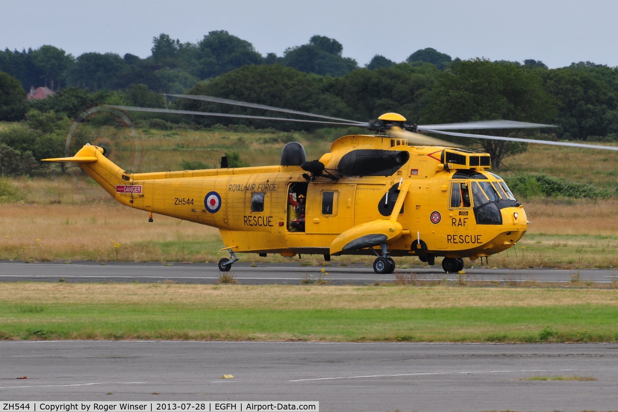 ZH544, Westland Sea King HAR.3A C/N WA1010, Visiting Sea King of 22 Squadron RAF arriving at Swansea Airport.