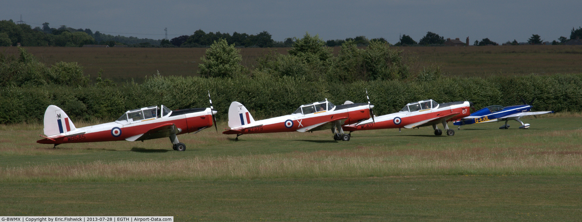 G-BWMX, 1951 De Havilland DHC-1 Chipmunk T.10 C/N C1/0481, 5. 'The Red Sparrows' preparing to display at The Shuttleworth Collection Wings & Wheels Flying Day, July 2013.