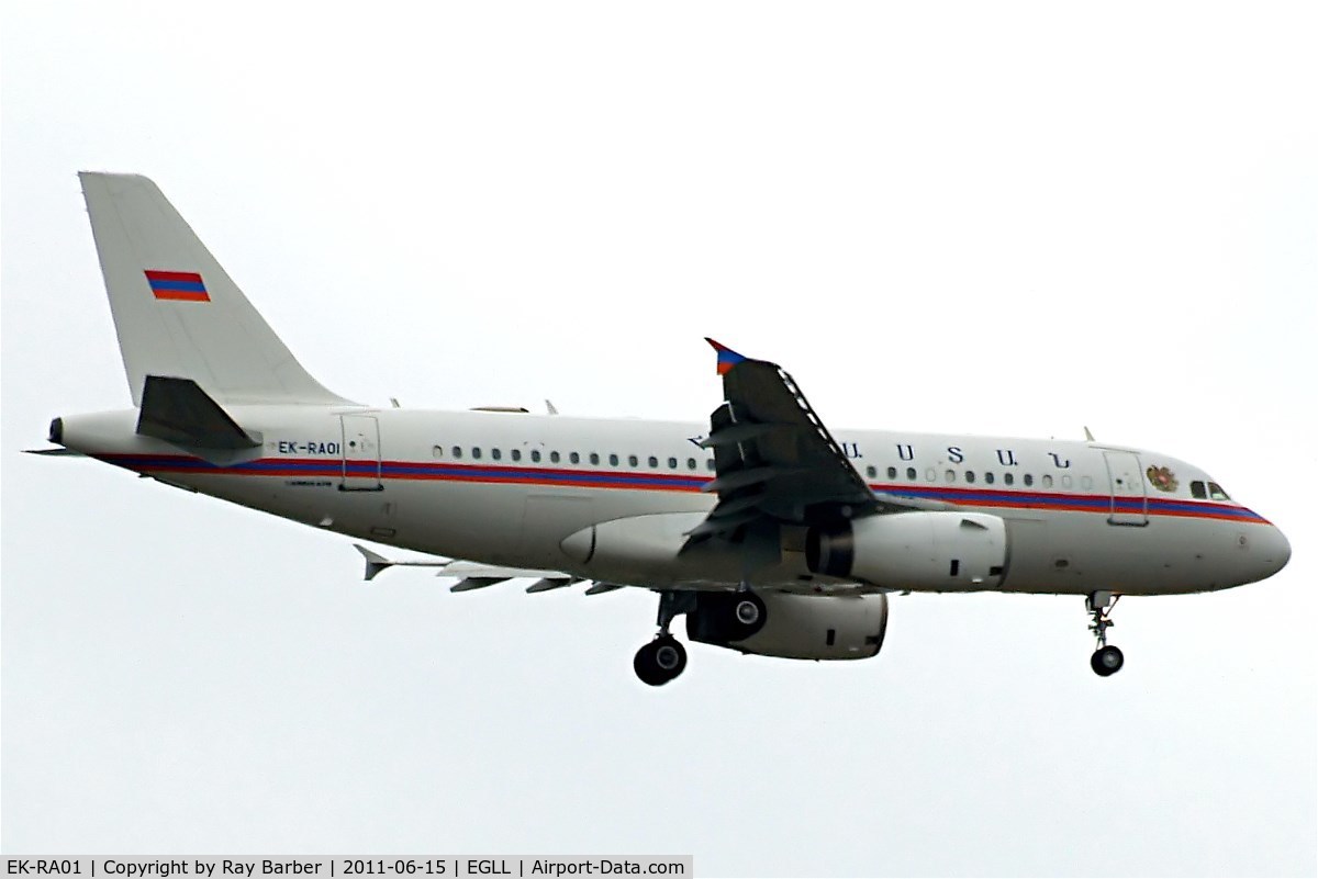 EK-RA01, 1998 Airbus A319-132 C/N 0913, Airbus A319-132 [0913] (Government of Armenia) Home~G 15/06/2011. On approach 27L.