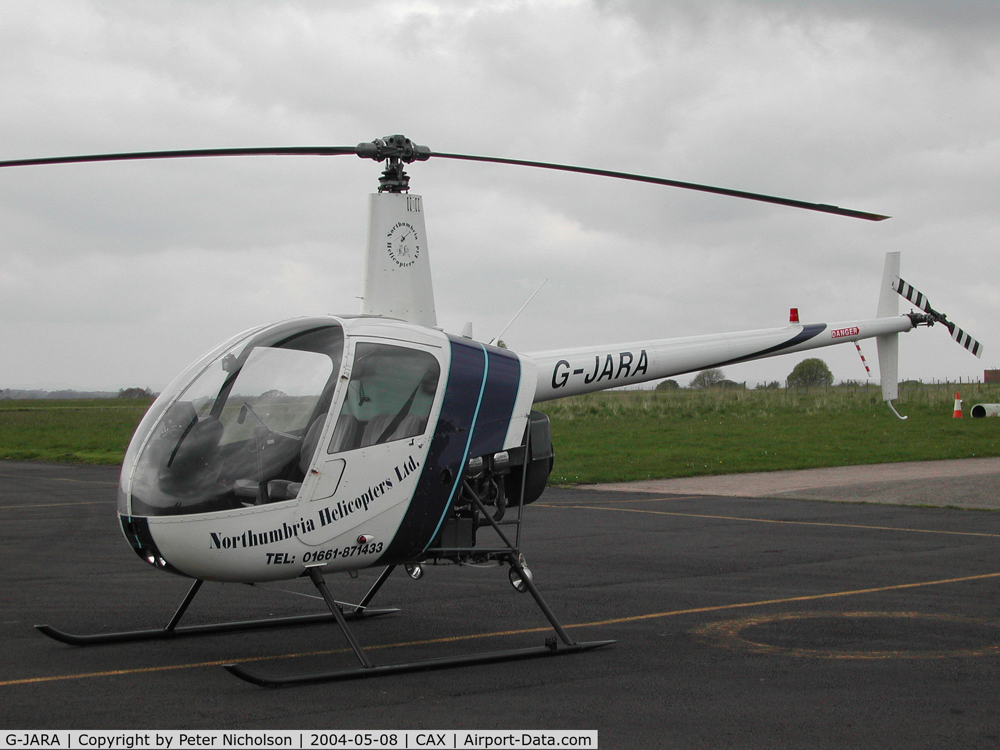 G-JARA, 1991 Robinson R22 Beta C/N 1837, Robinson R22 Beta of Northumbria Helicopters Ltd seen at Carlisle in May 2004.