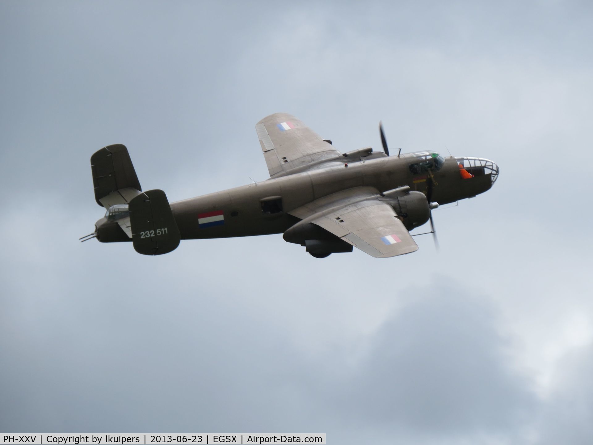 PH-XXV, 1944 North American B-25N Mitchell C/N 108-32782, In a Flyby after departure from North Weald Airport