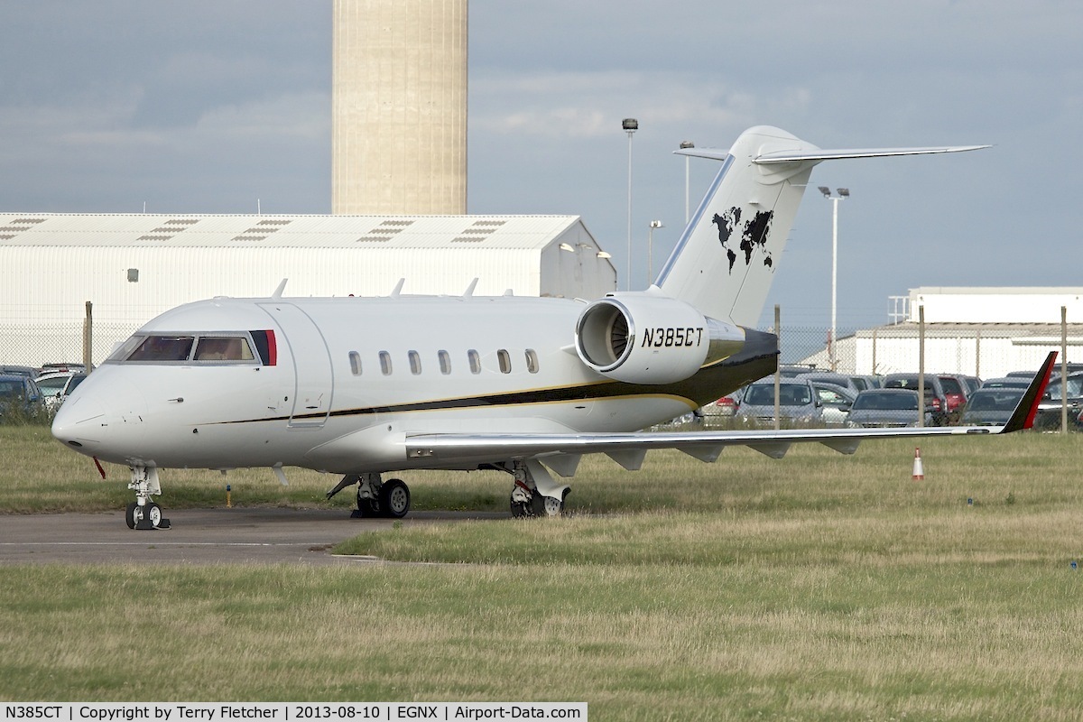 N385CT, 2004 Bombardier Challenger 604 (CL-600-2B16) C/N 5592, One of three aircraft belonging to Caterpillar Inc - parked at East Midlands in the UK