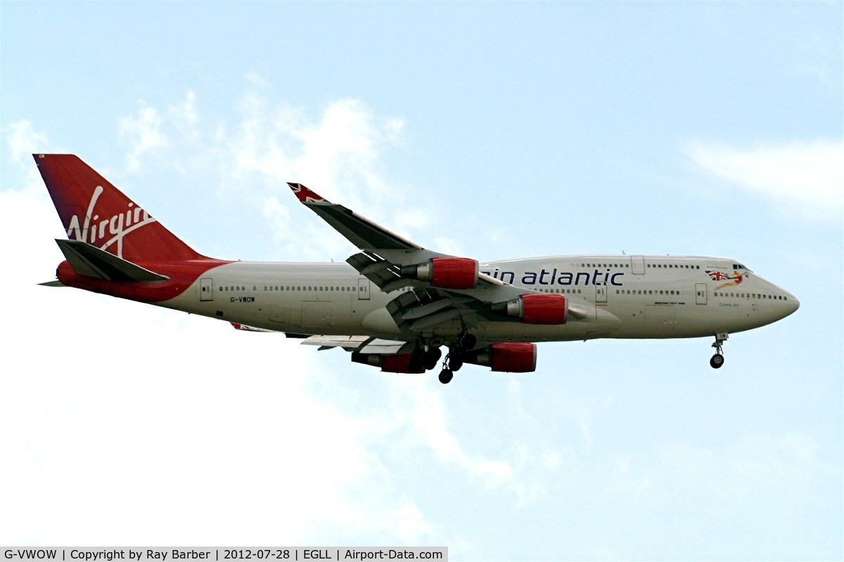 G-VWOW, 2001 Boeing 747-41R C/N 32745, Boeing 747-41R [32745] (Virgin Atlantic) Home~G 28/07/2012. On approach 27L.