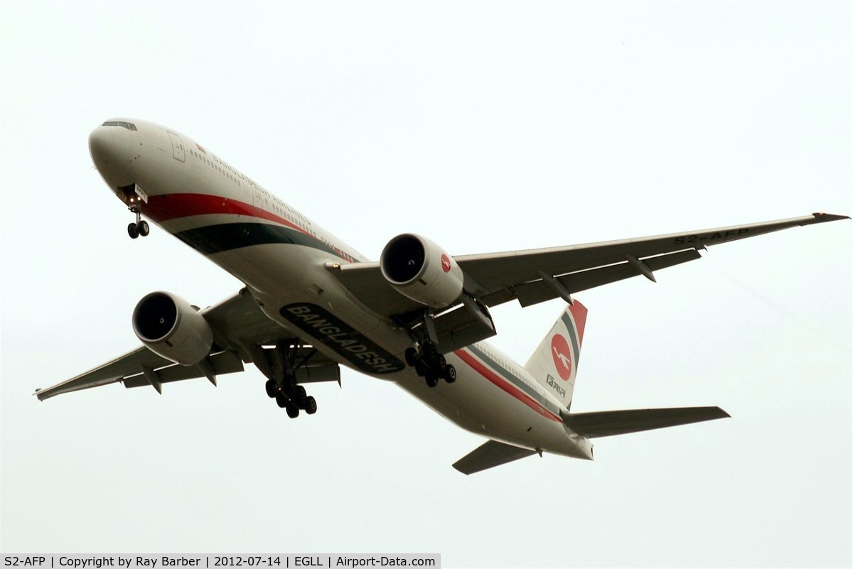 S2-AFP, 2011 Boeing 777-3E9/ER C/N 40123, Boeing 777-3E9ER [40123] (Biman Bangladesh Airlines) Home~G 14/07/2012. On approach 27R.