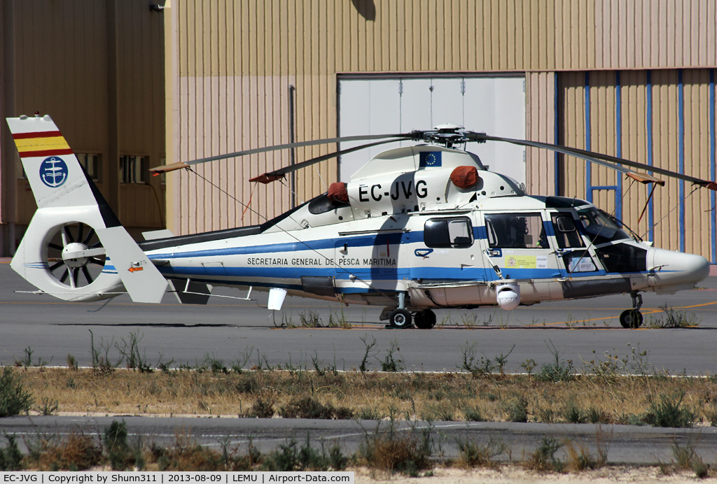 EC-JVG, 2006 Aérospatiale SA-365N Dauphin 2 C/N 6718, Parked in front of Inaer hangars @ LEMU Ramp...