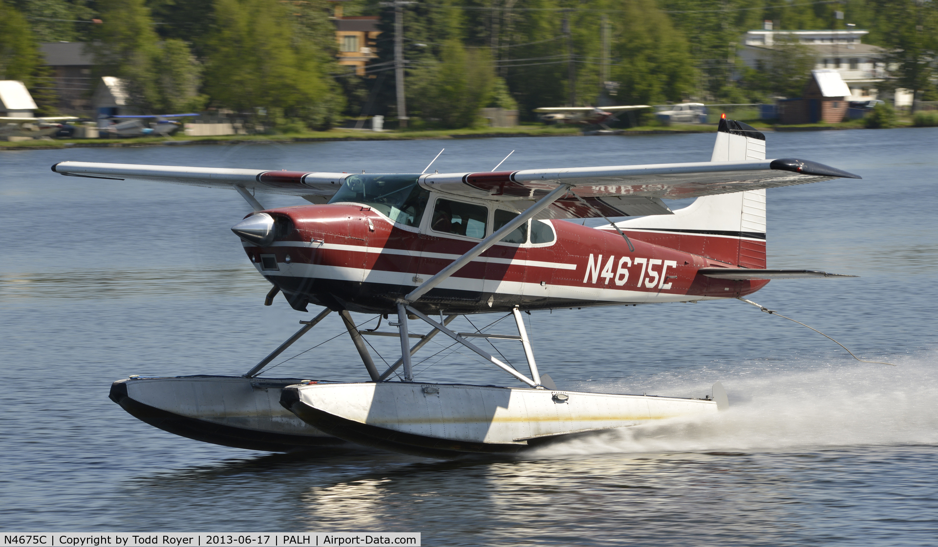 N4675C, 1974 Cessna A185F Skywagon 185 C/N 18502592, Departing Lake Hood