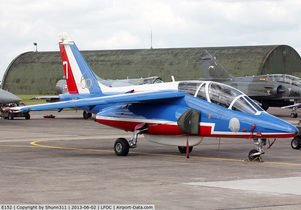 E152, Dassault-Dornier Alpha Jet E C/N E152, Now in full PdF c/s... Parked during LFOC Open Day 2013 before PdF Airshow... Additional 60th anniversary patch...