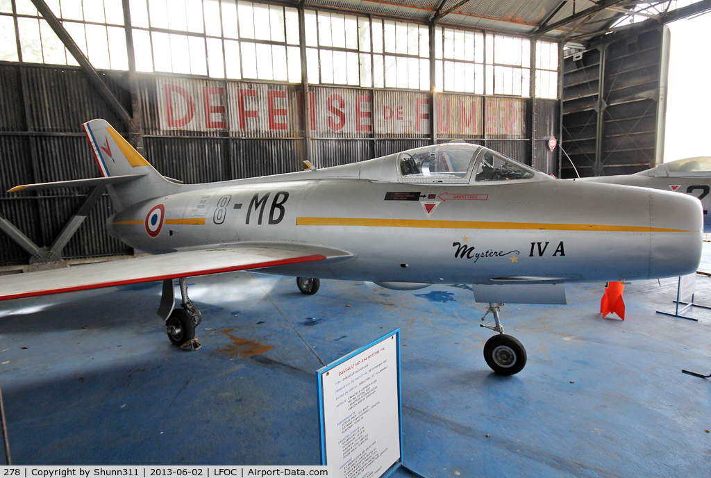 278, Dassault Mystere IVA C/N 278, Preserved in Canopee Museum and seen during LFOC Open Day 2013...