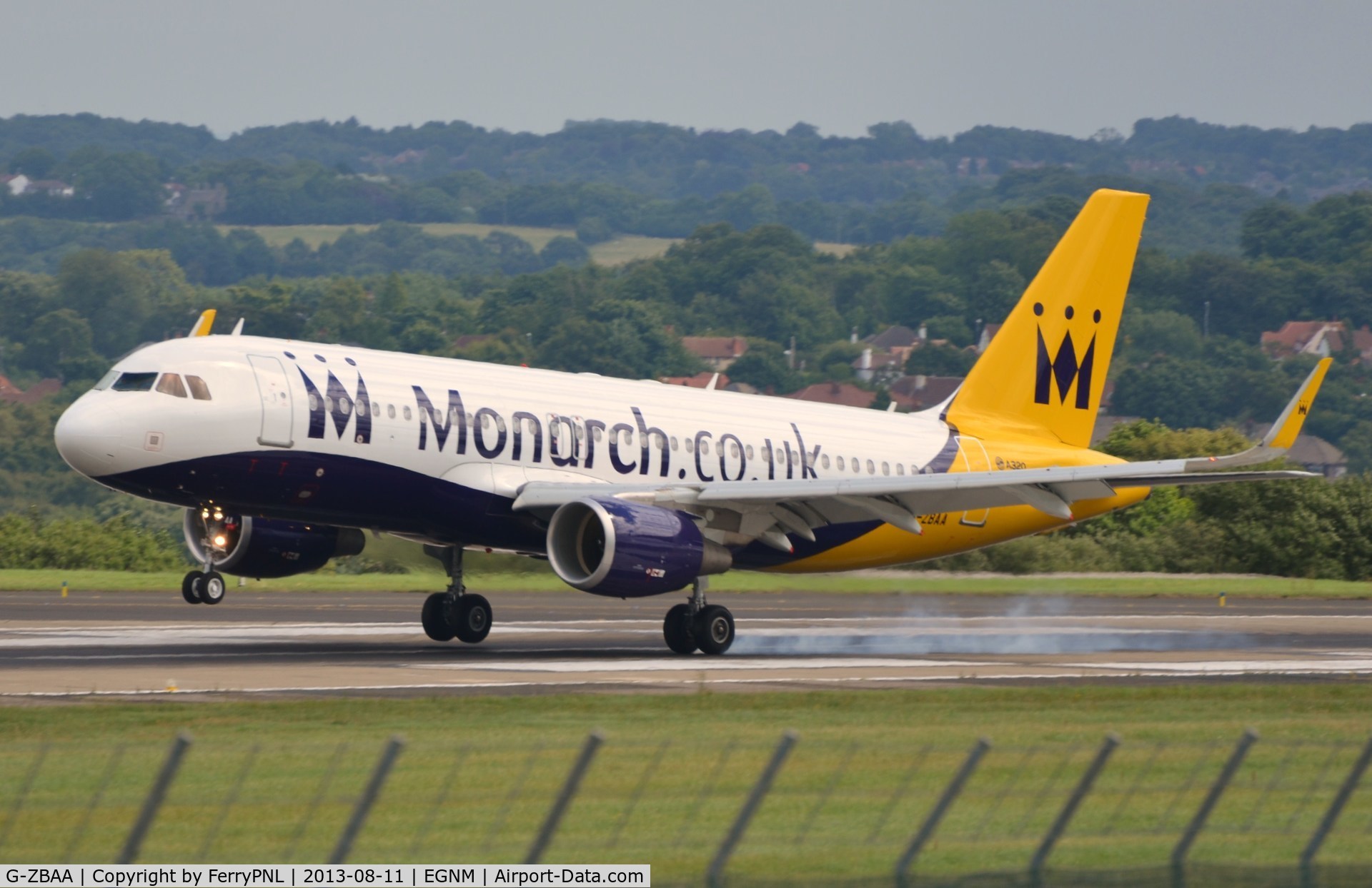 G-ZBAA, 2013 Airbus A320-214 C/N 5526, Monarch new A320(WL) smoking up some rubber.