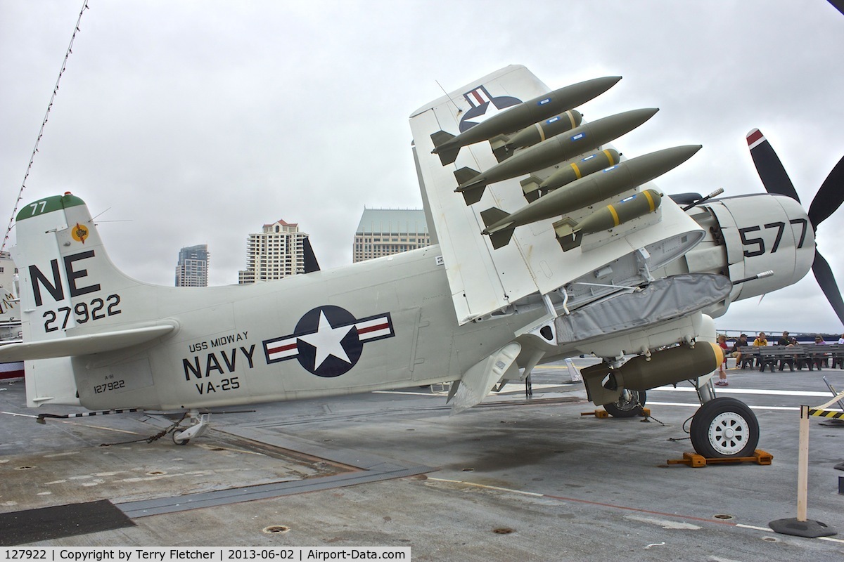 127922, Douglas AD-4W Skyraider C/N 7937, Displayed on the USS Midway on the Waterfront at San Diego , California