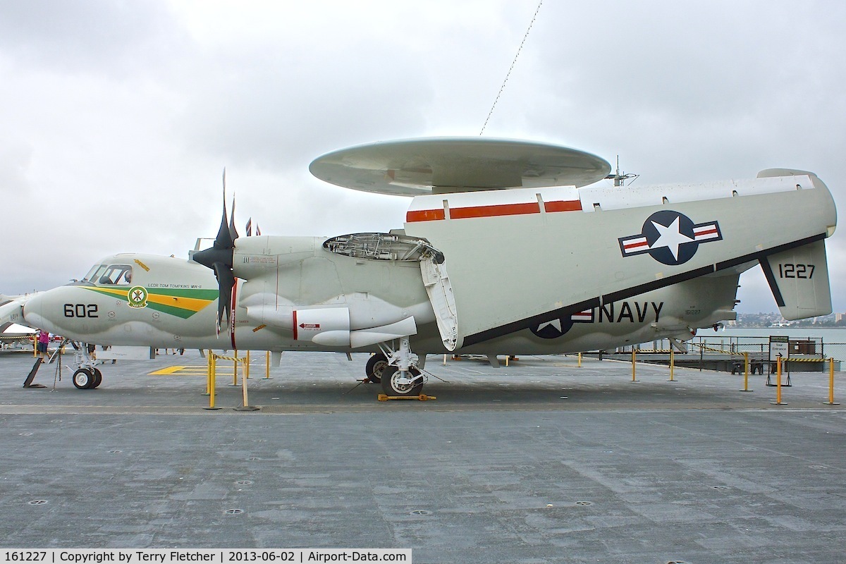 161227, Grumman E-2C Hawkeye C/N A067, Displayed on the USS Midway on the waterfront at San Diego, California