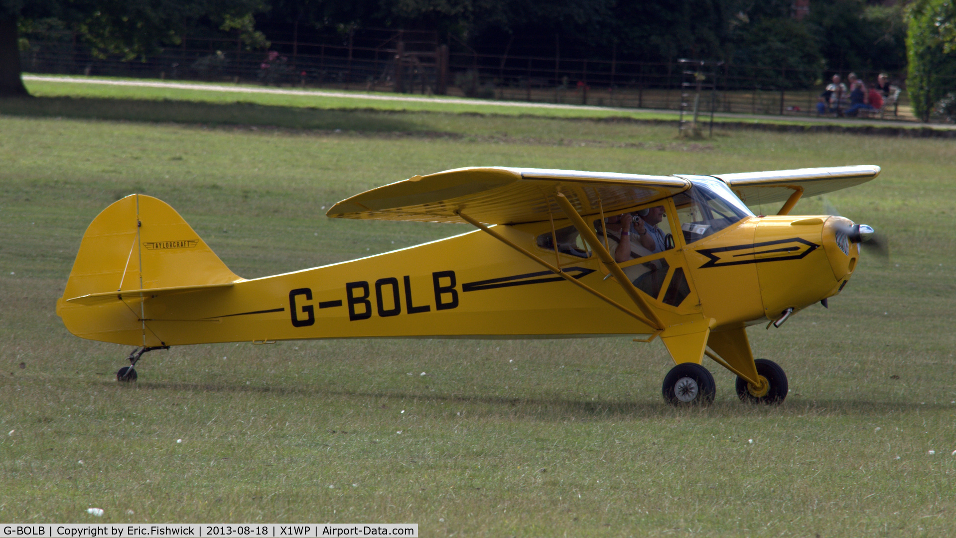 G-BOLB, 1941 Taylorcraft BC-12-65 C/N 3165, 2. G-BOLB at The 28th. International Moth Rally at Woburn Abbey, Aug. 2013.