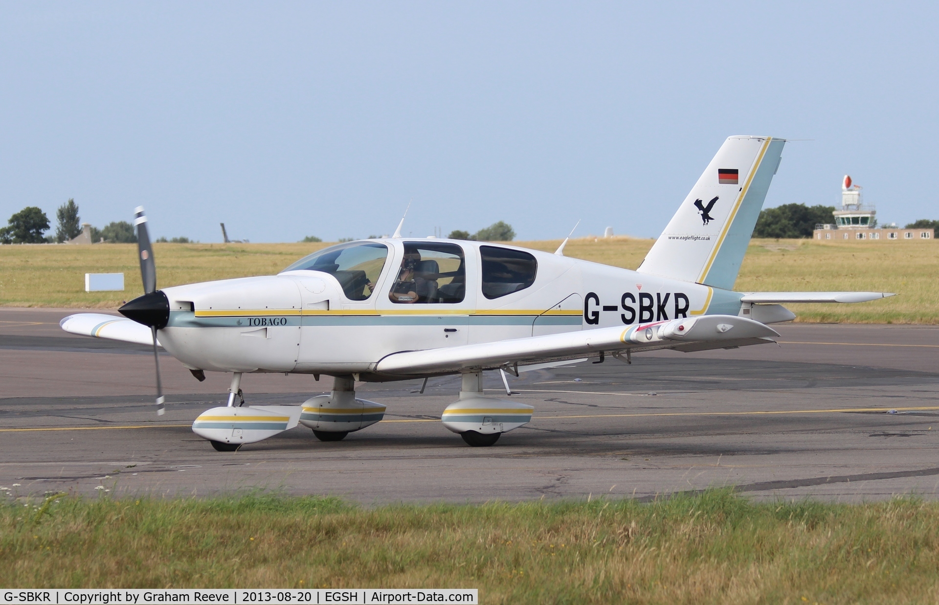 G-SBKR, 1990 Socata TB-10 Tobago C/N 1077, Just landed at Norwich.