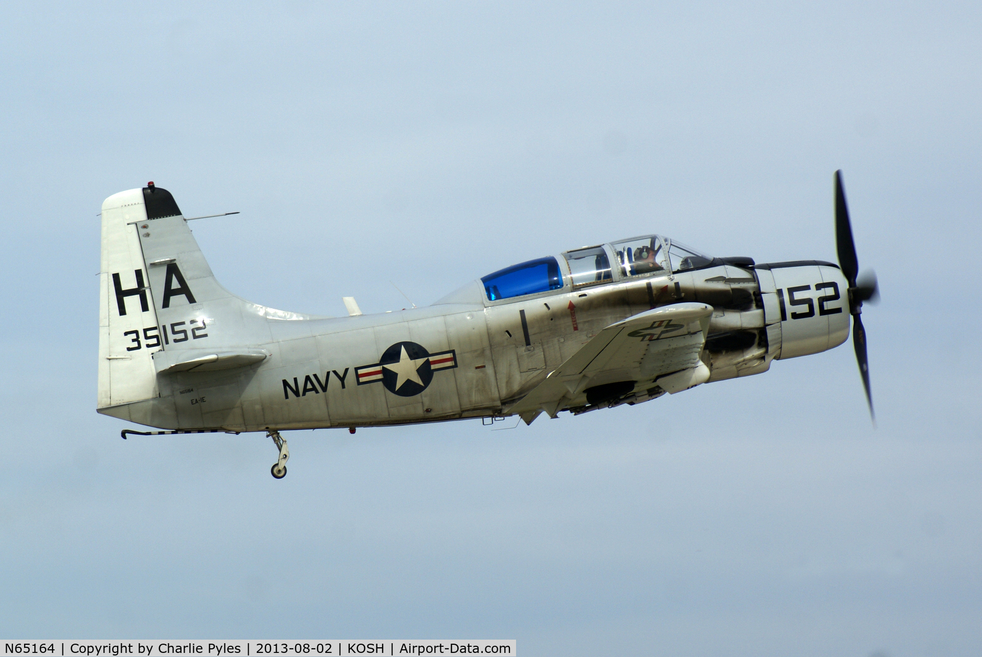 N65164, 1955 Douglas EA-1E Skyraider AD-5W C/N 55-471DH, Seen here at AirVenture Oshkosh 2013. The Douglas Skyraider has been a favorite airplane for as long as I can remember.