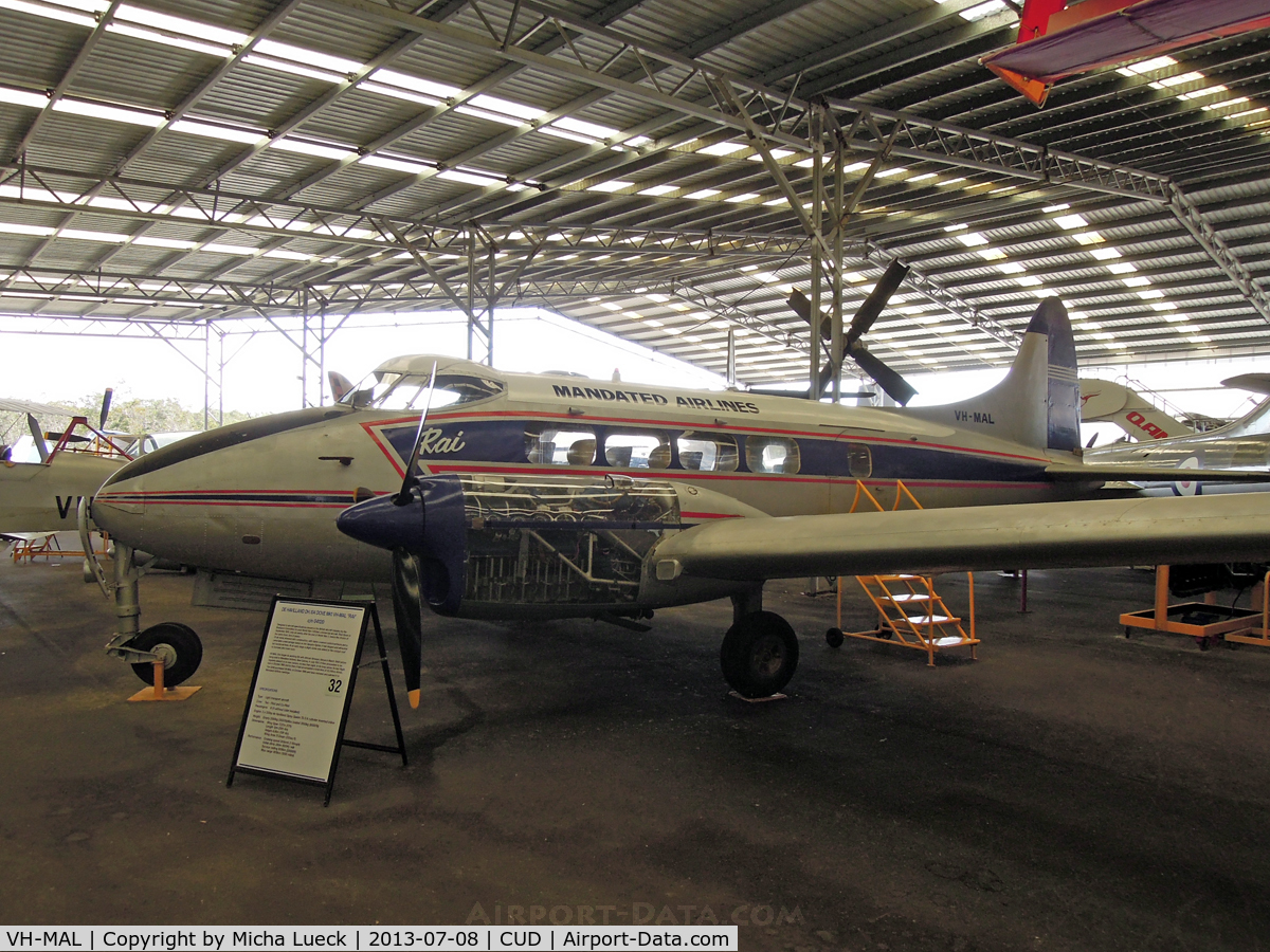 VH-MAL, 1948 De Havilland DH-104 Dove 1 C/N 04120, At the Queensland Air Museum, Caloundra