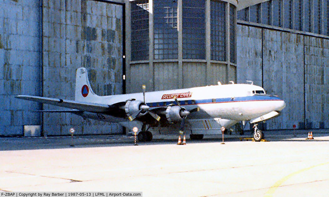 F-ZBAP, 1958 Douglas DC-6A C/N 45498, Douglas DC-6A/B [45498] (Securite Civile) Marseille-Marignane~F 13/05/1987. Image from a slide.