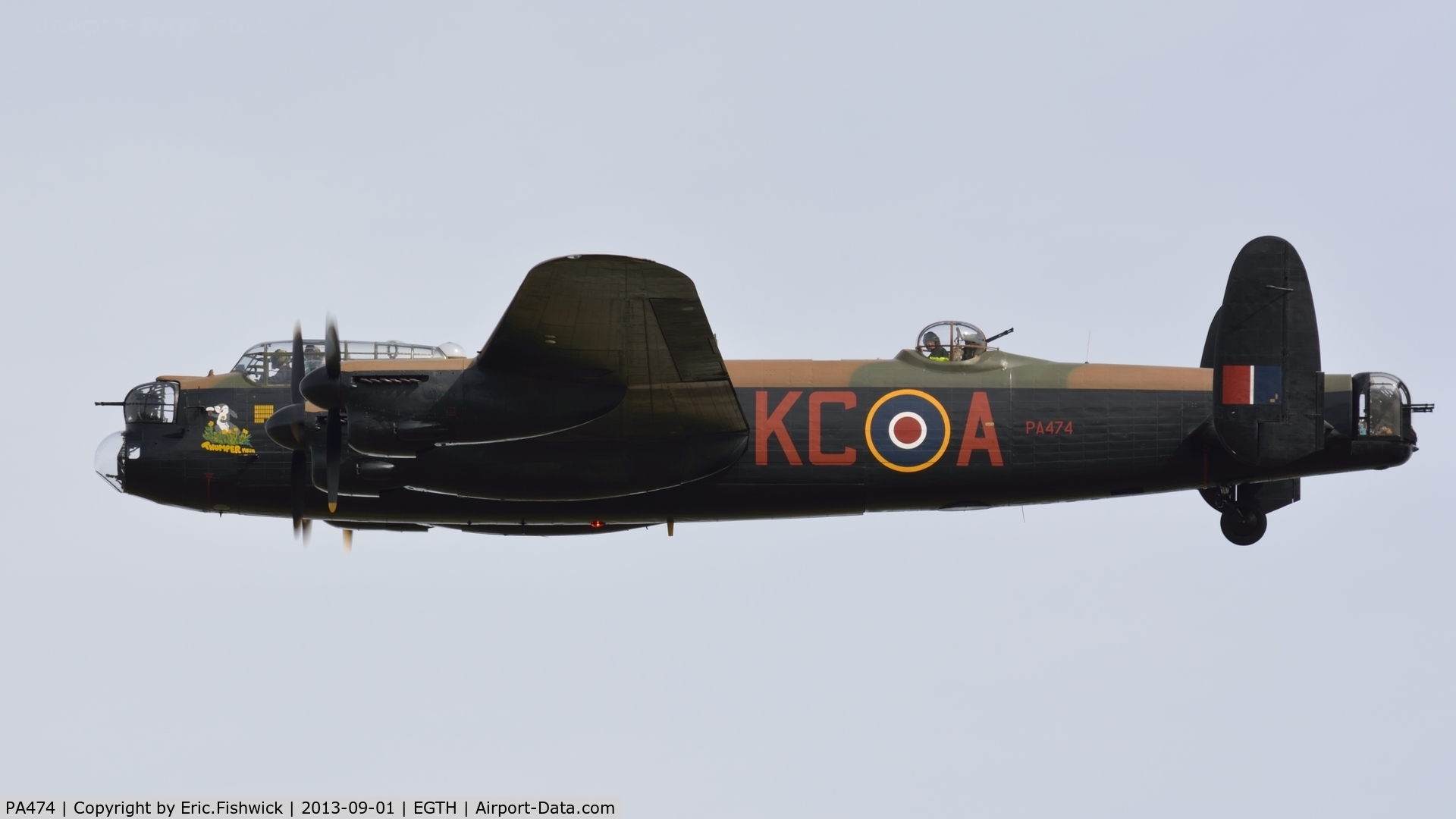 PA474, 1945 Avro 683 Lancaster B1 C/N VACH0052/D2973, 41. PA474 - finished in the 617 Squadron KC-A scheme as 'Thumper Mk III' - in display mode at The Shuttleworth Collection's 50th Anniversary Pagent Flying Day, September 2013.