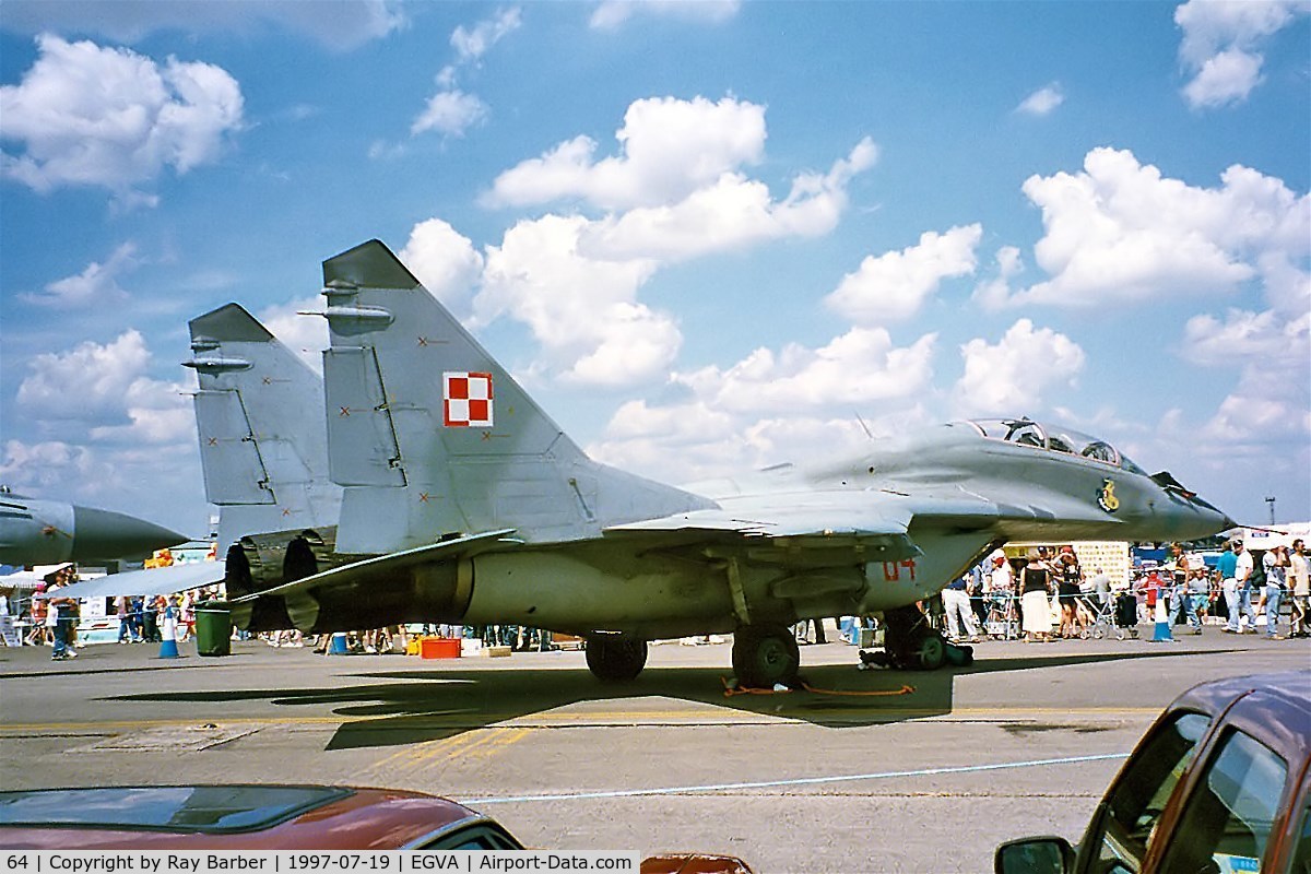 64, Mikoyan-Gurevich MiG-29UB C/N N50903014664, Mikoyan-Gurevich MiG-29UB [N50903014664] (Polish Air Force) RAF Fairford~G 19/07/1997