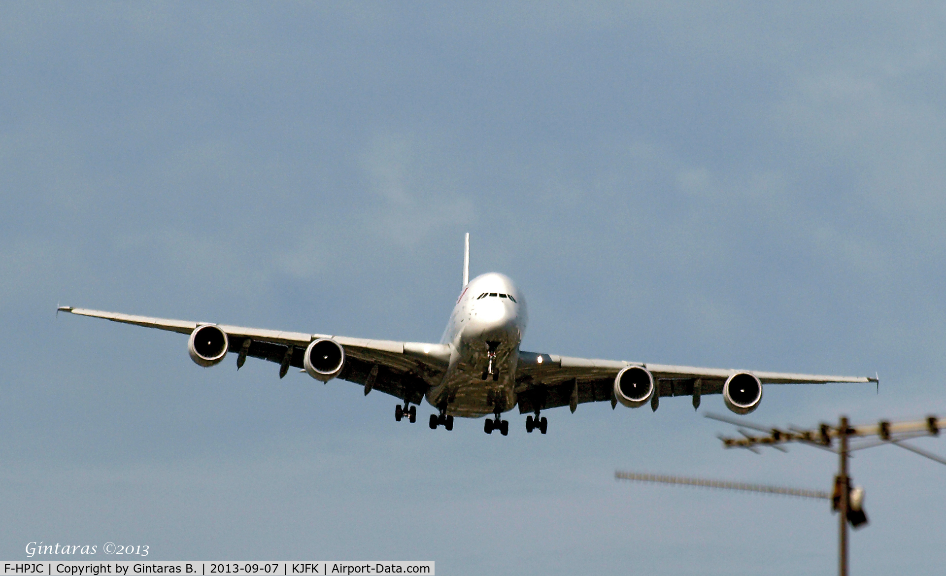F-HPJC, 2009 Airbus A380-861 C/N 043, Coming to a landing @ JFK 22L