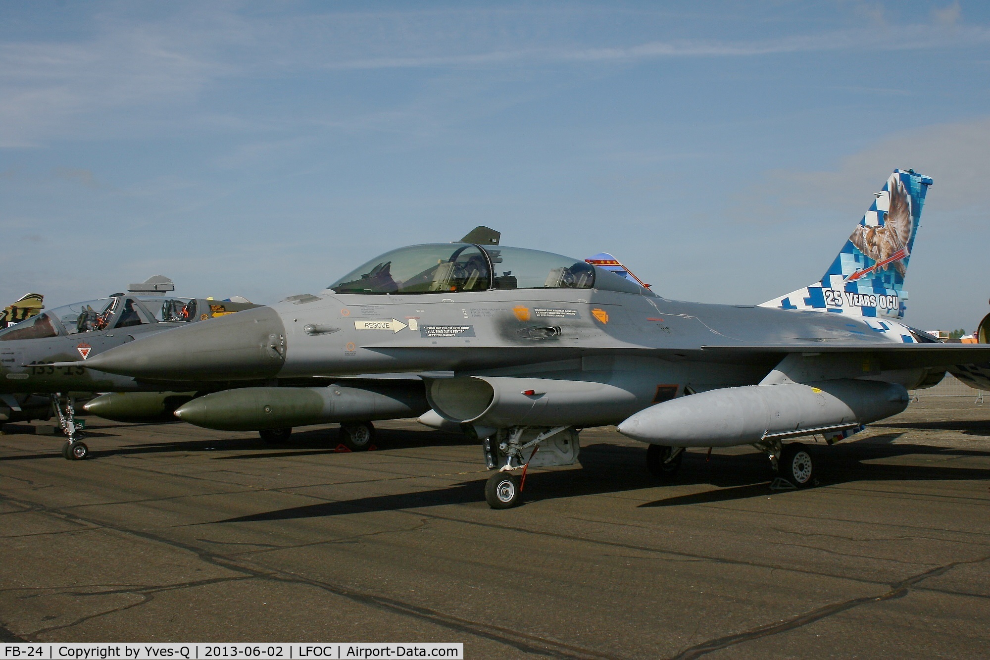FB-24, General Dynamics F-16BM Fighting Falcon C/N 6J-24, Belgian Air Force General Dynamics F-16BM Fighting Falcon, Chateaudun Air Base 279 (LFOC).  OCU painted up two-seater FB-24 on the occasion of the OCU's (Operational Conversion Unit)15th anniversary.