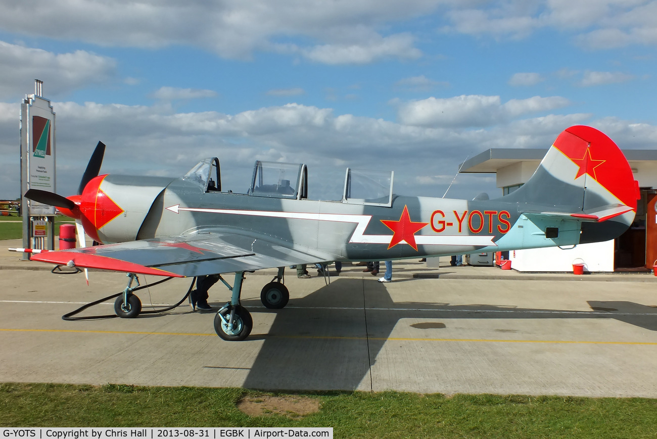 G-YOTS, 1990 Bacau Yak-52 C/N 9010308, at the LAA Rally 2013, Sywell