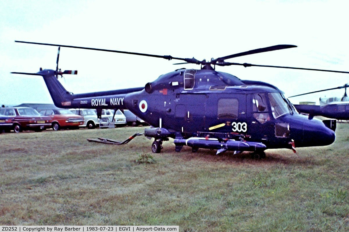 ZD252, 1982 Westland Lynx HAS.3 C/N 255, Westland Lynx HAS.3 [255] (Royal Navy) RAF Greenham Common~G 23/07/1983. Taken from a slide.