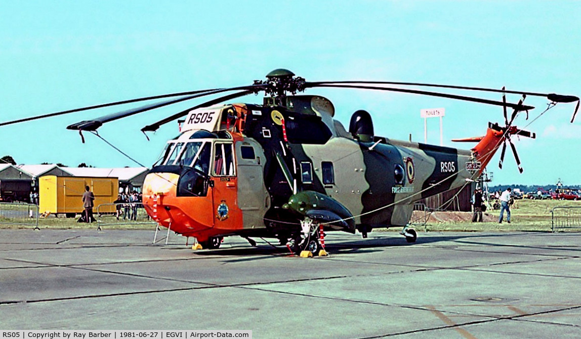 RS05, 1975 Westland Sea King Mk.48 C/N WA835, Westland WS.61 Mk.48 Sea King [WA835] (Belgian Air Force) RAF Greenham Common~G 27/06/1981. Image taken from a slide.