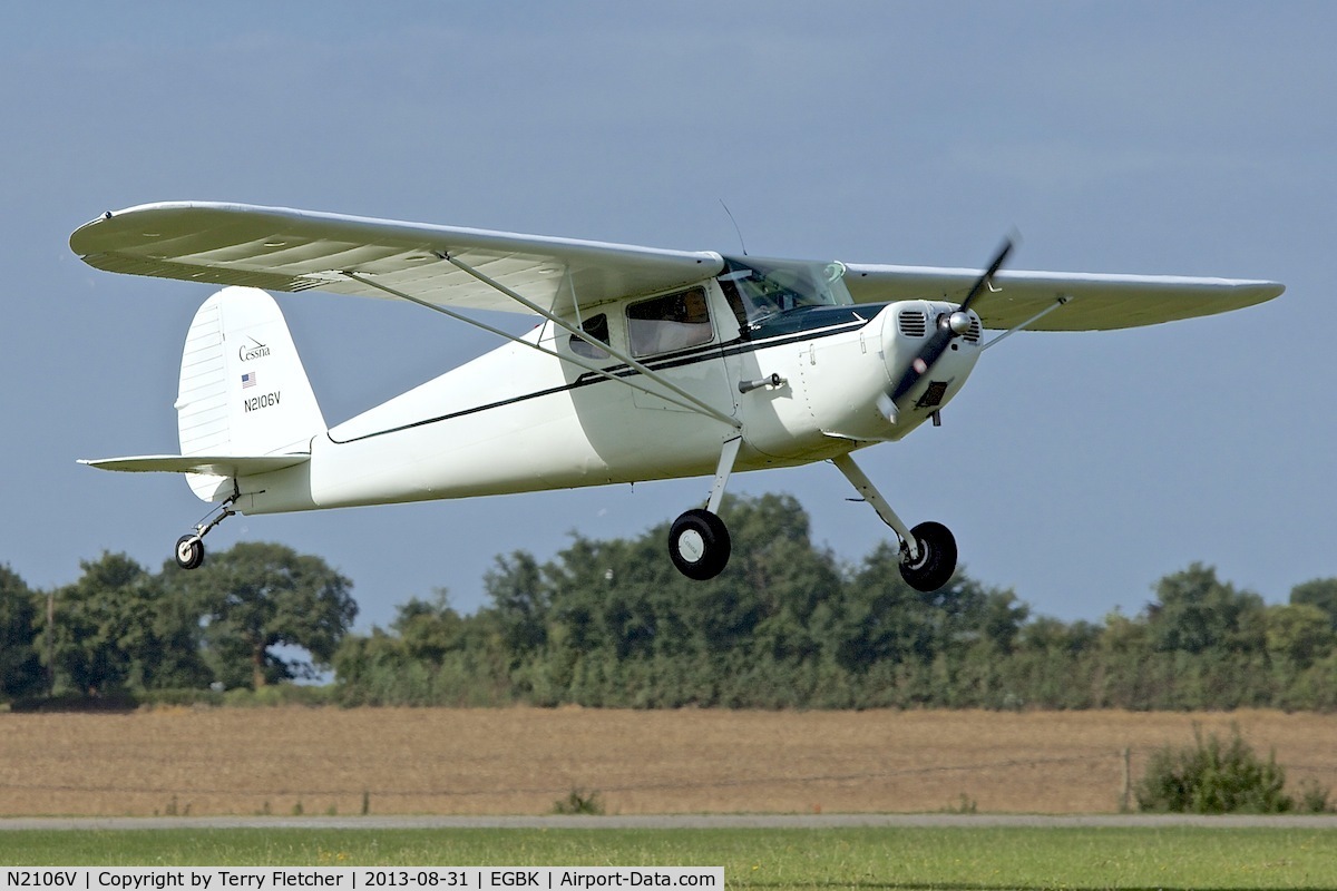 N2106V, 1948 Cessna 120 C/N 14627, Arriving at the 2013 Light Aircraft Association Rally at Sywell in the UK
