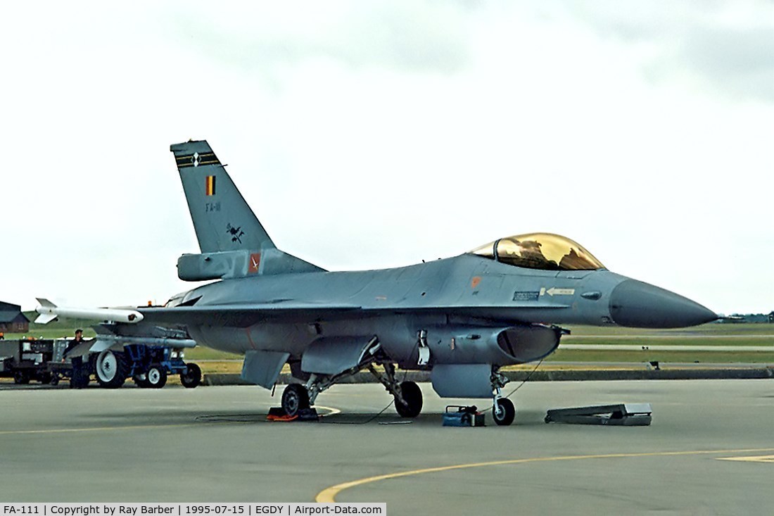 FA-111, 1987 SABCA F-16AM Fighting Falcon C/N 6H-111, General Dynamics F-16A Fighting Falcon [6H-111] (Belgian Air Force) RNAS Yeovilton~G 15/07/1995