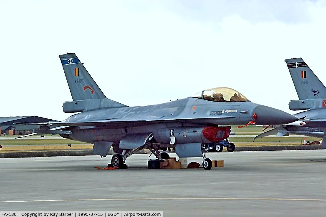 FA-130, 1989 SABCA F-16AM Fighting Falcon C/N 6H-130, General Dynamics F-16A Fighting Falcon [6H-130] (Belgian Air Force) RNAS Yeovilton~G 15/07/1995
