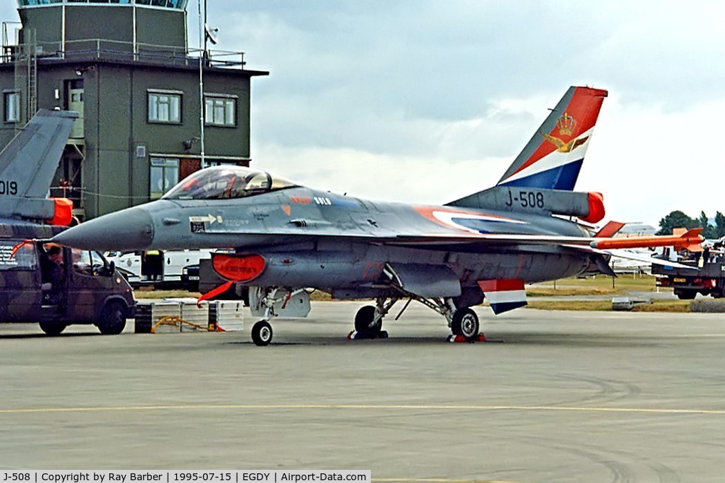 J-508, 1987 Fokker F-16A Fighting Falcon C/N 6D-147, General Dynamics F-16A Fighting Falcon [6D-147] (Royal Netherlands Air Force) RNAS Yeovilton~G 15/07/1995