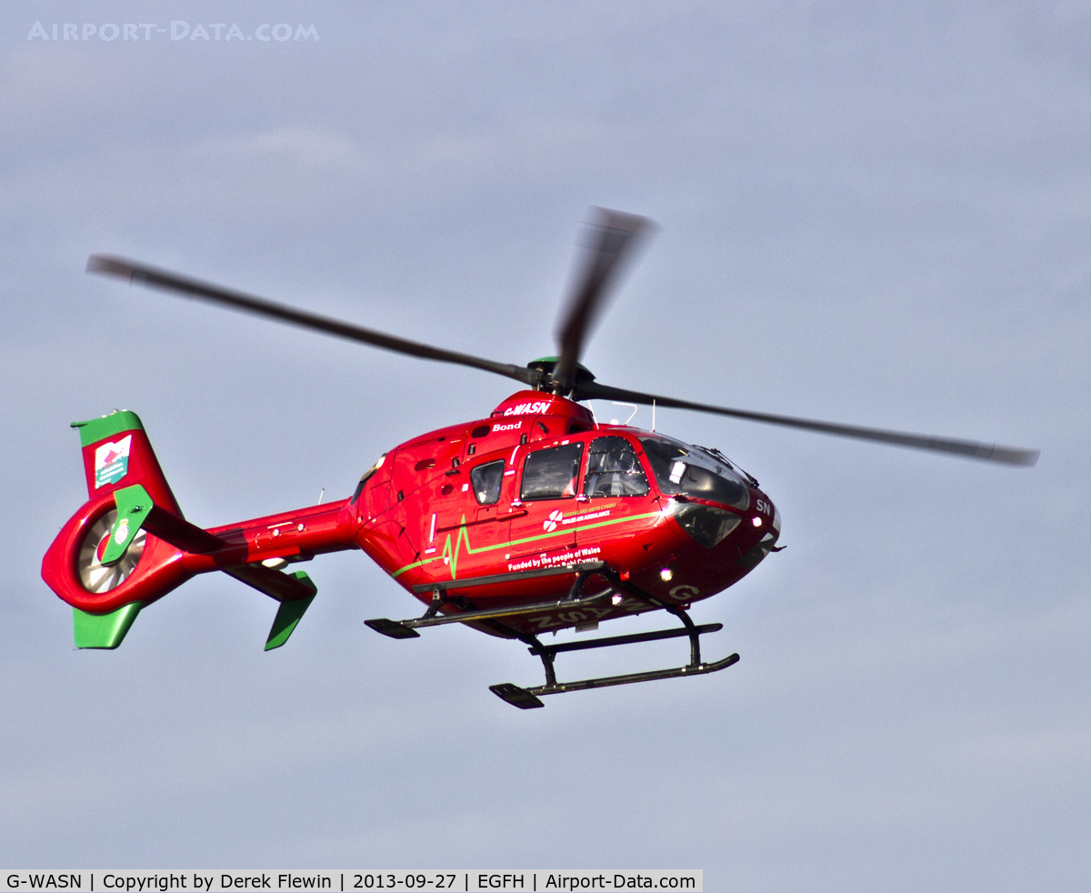 G-WASN, 2008 Eurocopter EC-135T-2+ C/N 0746,  Wales Air Ambulance Helimed 57, returning from a Red Call from the east.