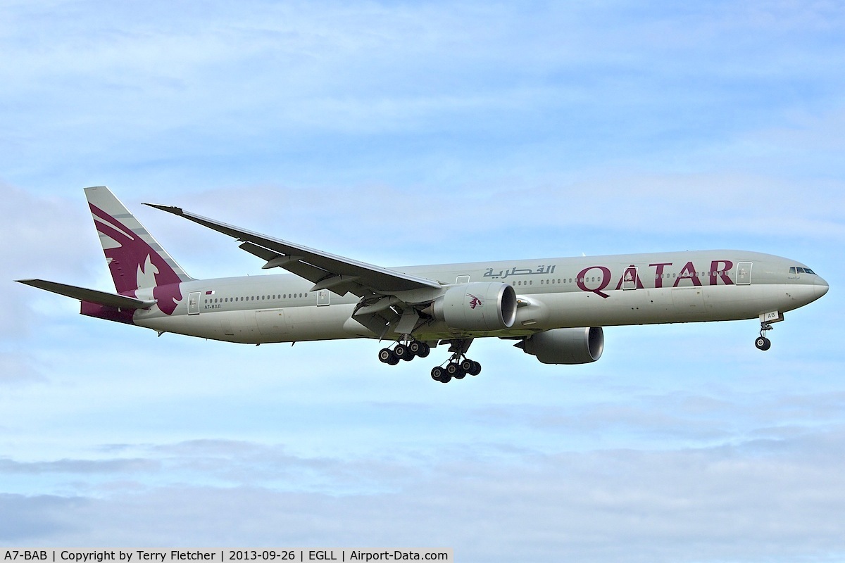 A7-BAB, 2007 Boeing 777-3DZ/ER C/N 36103, 2007 BOEING 777-3DZER, c/n: 36103 of Qatar Airways at Heathrow