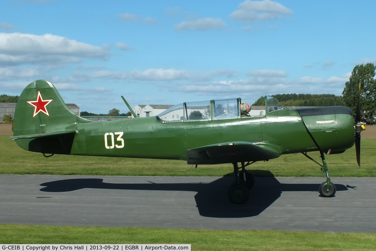 G-CEIB, 1958 Yakovlev Yak-18A C/N 1160403, at Breighton's Heli Fly-in, 2013