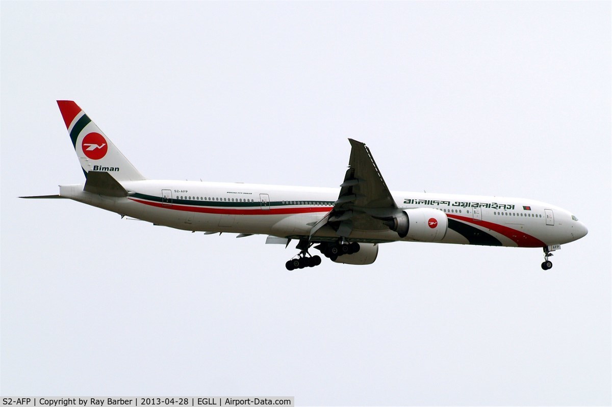 S2-AFP, 2011 Boeing 777-3E9/ER C/N 40123, Boeing 777-3E9ER [40123] (Biman Bangladesh Airlines) Home~G 28/04/2013. On approach 27L.