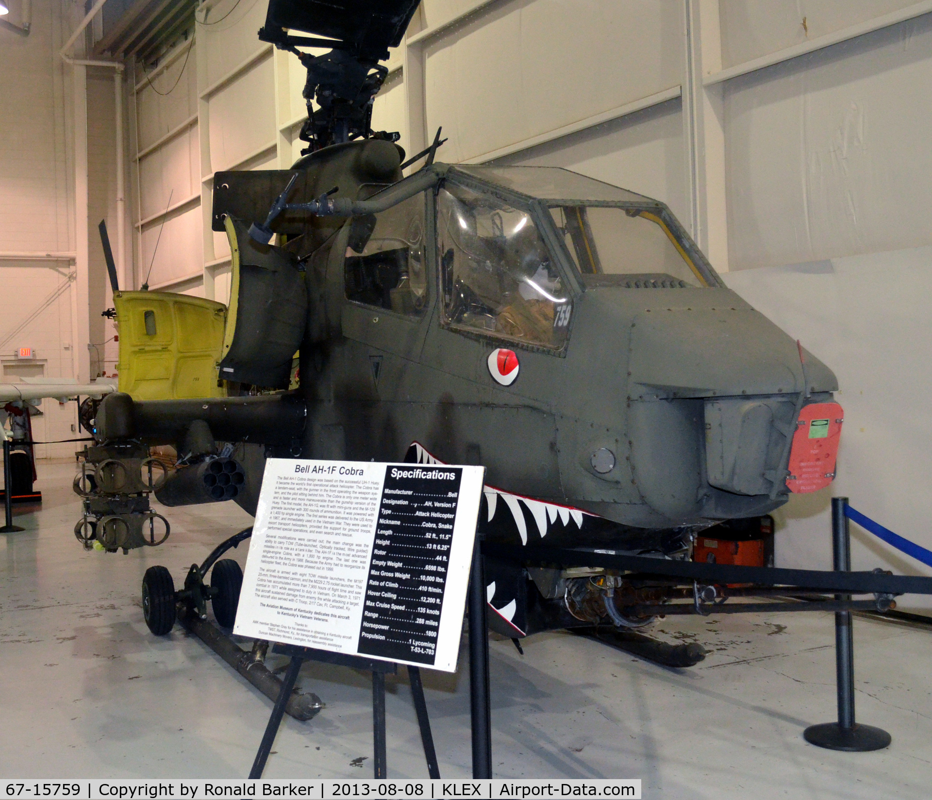 67-15759, 1967 Bell AH-1F Cobra C/N 20423, Aviation Museum of KY