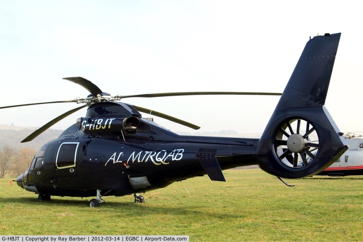 G-HBJT, 2008 Eurocopter EC-155B-1 C/N 6807, Eurocopter EC.155B1 Dauphin [6807] (Starspeed) Cheltenham Racecourse~G 14/03/2012. Now with silver surround on rear fuselage window.