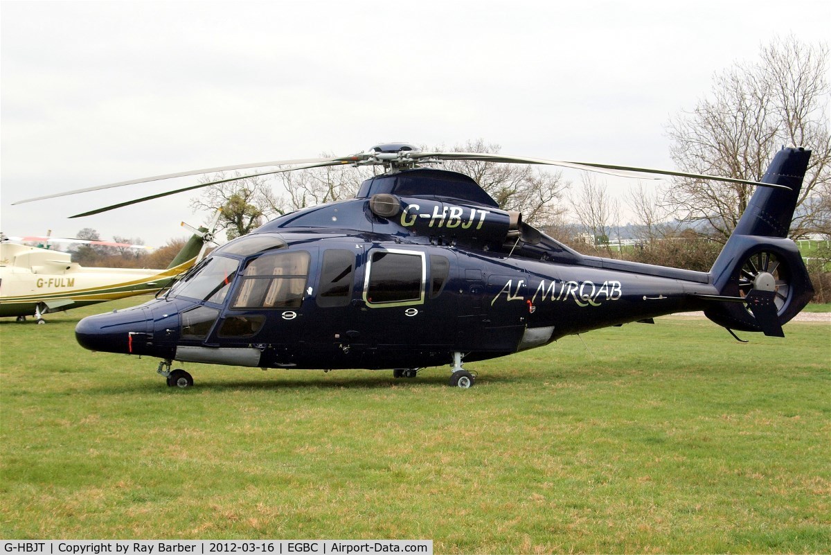 G-HBJT, 2008 Eurocopter EC-155B-1 C/N 6807, Eurocopter EC.155B1 Dauphin [6807] (Starspeed) Cheltenham Racecourse~G 16/03/2012. Now with silver surround on rear fuselage window.