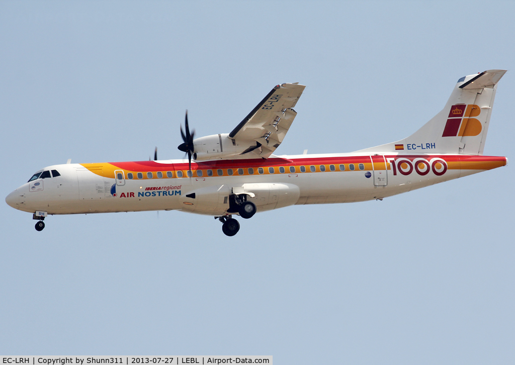 EC-LRH, 2012 ATR 72-600 C/N 999, Landing rwy 07L with still 1000e ATR sticker...