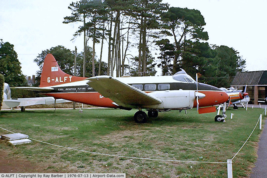 G-ALFT, 1948 De Havilland DH-104 Dove 6 C/N 04233, De Havilland DH.104 Dove 6 [04233] (Torbay Aircraft Museum) Paignton~G 13/07/1976. Taken from a slide.