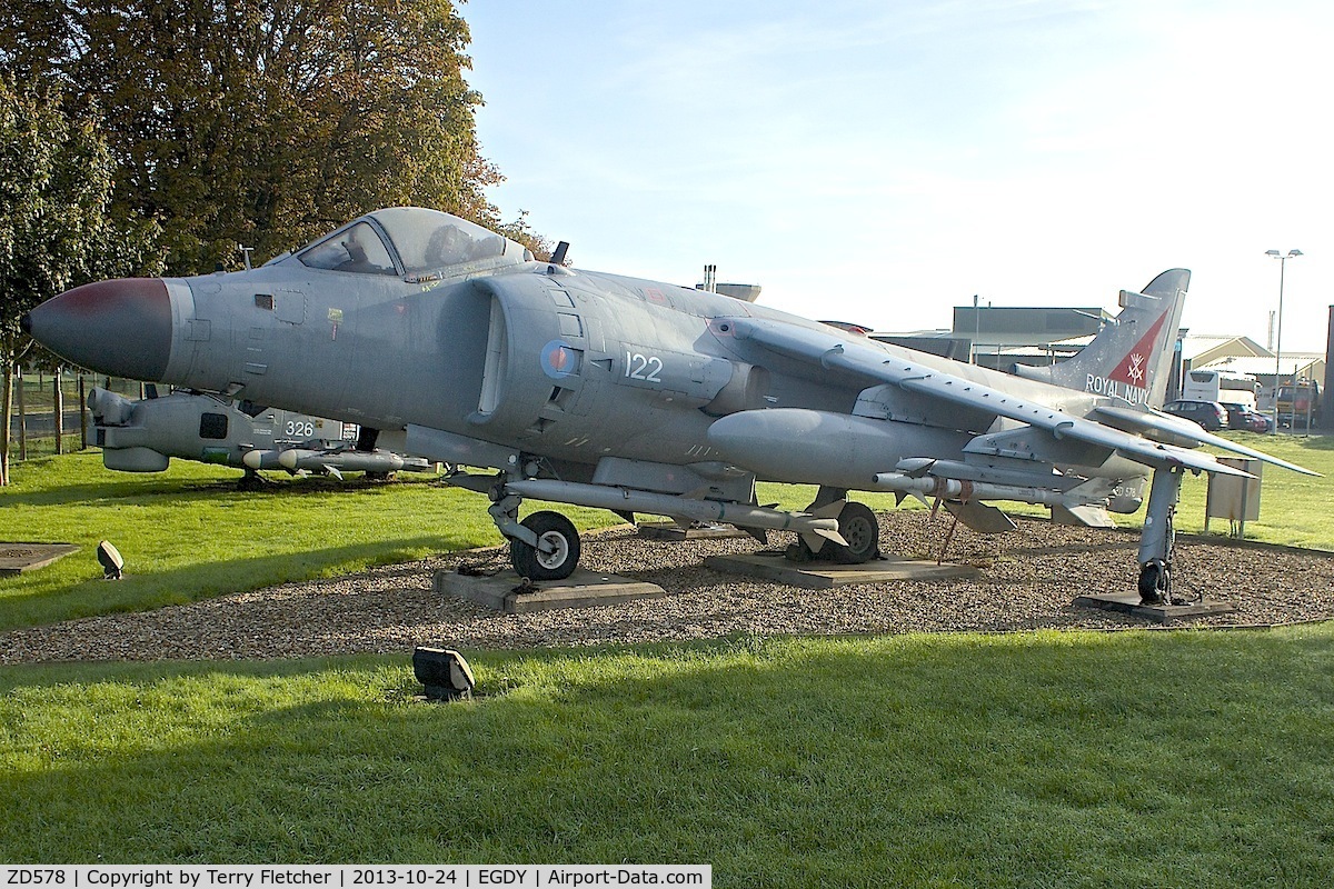 ZD578, British Aerospace Sea Harrier F/A.2 C/N 41H-912041/B35/P22, Gate Guard at RNAS Yeovilton