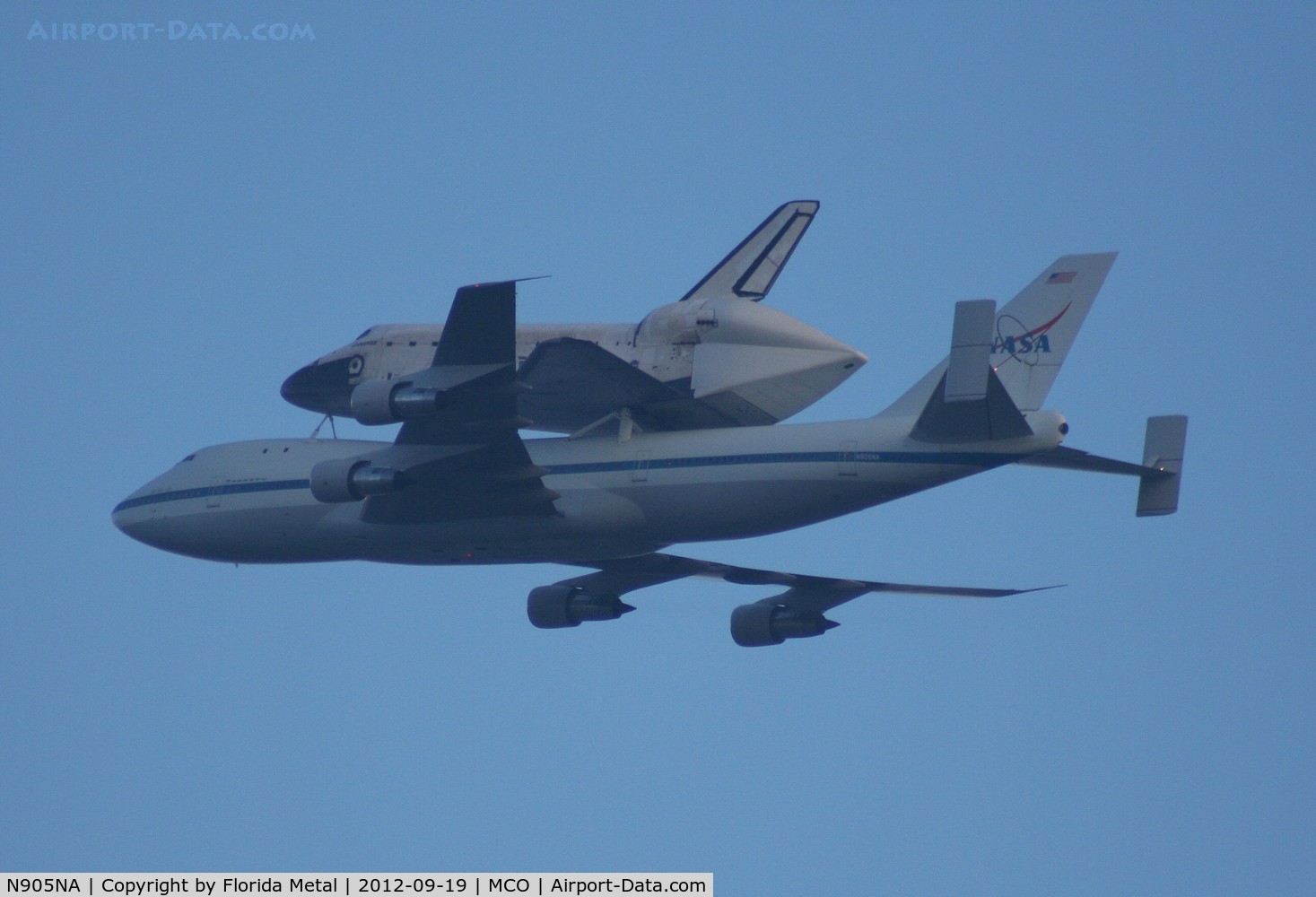 N905NA, 1970 Boeing 747-123 C/N 20107, NASA Shuttle Carrier 747-100 with Space Shuttle Endeavor over Orlando International Airport