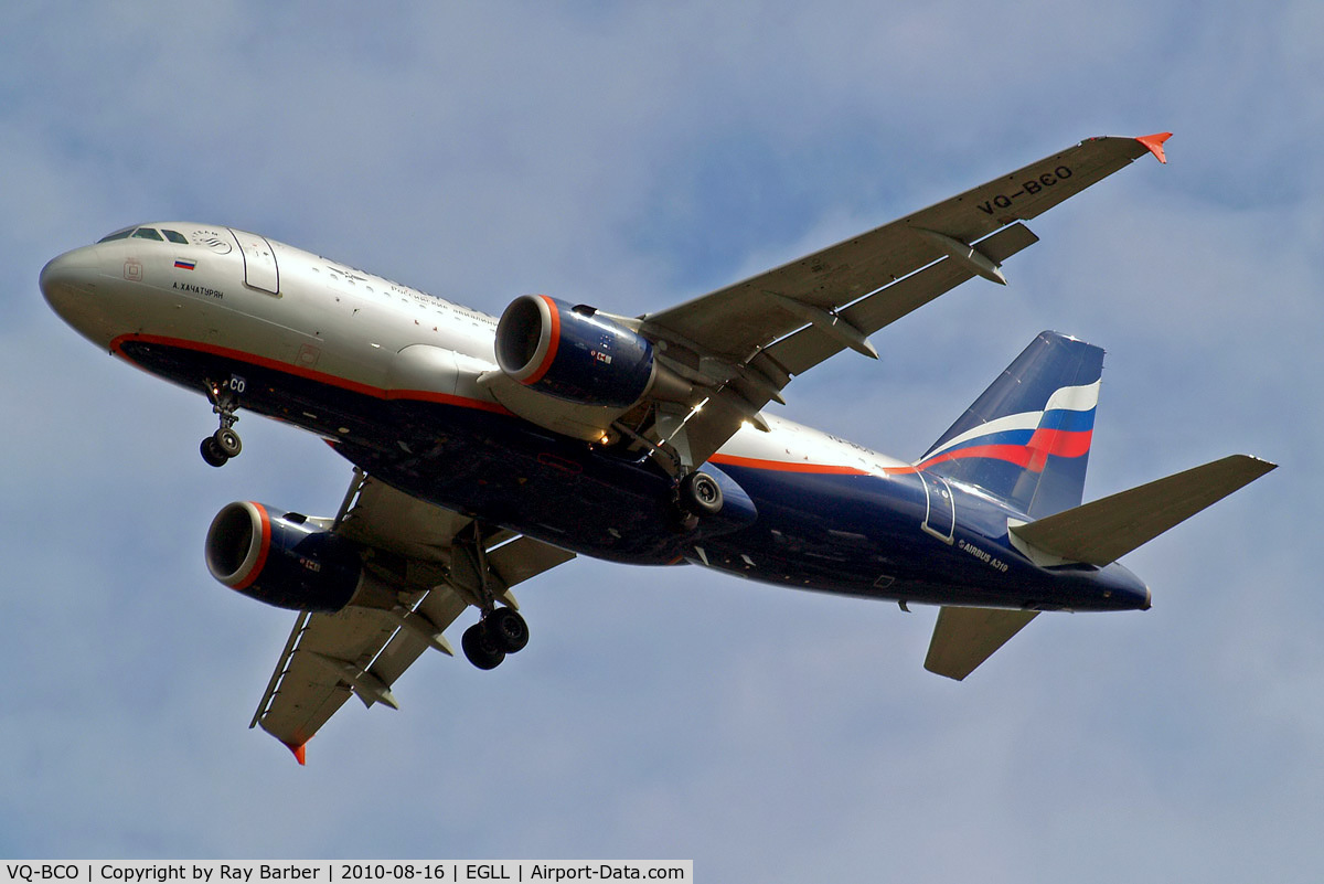 VQ-BCO, 2009 Airbus A319-111 C/N 3942, Airbus 319-111 [3942] (Aeroflot Russian Airlines) Home~G 16/08/2010. On approach 27R.
