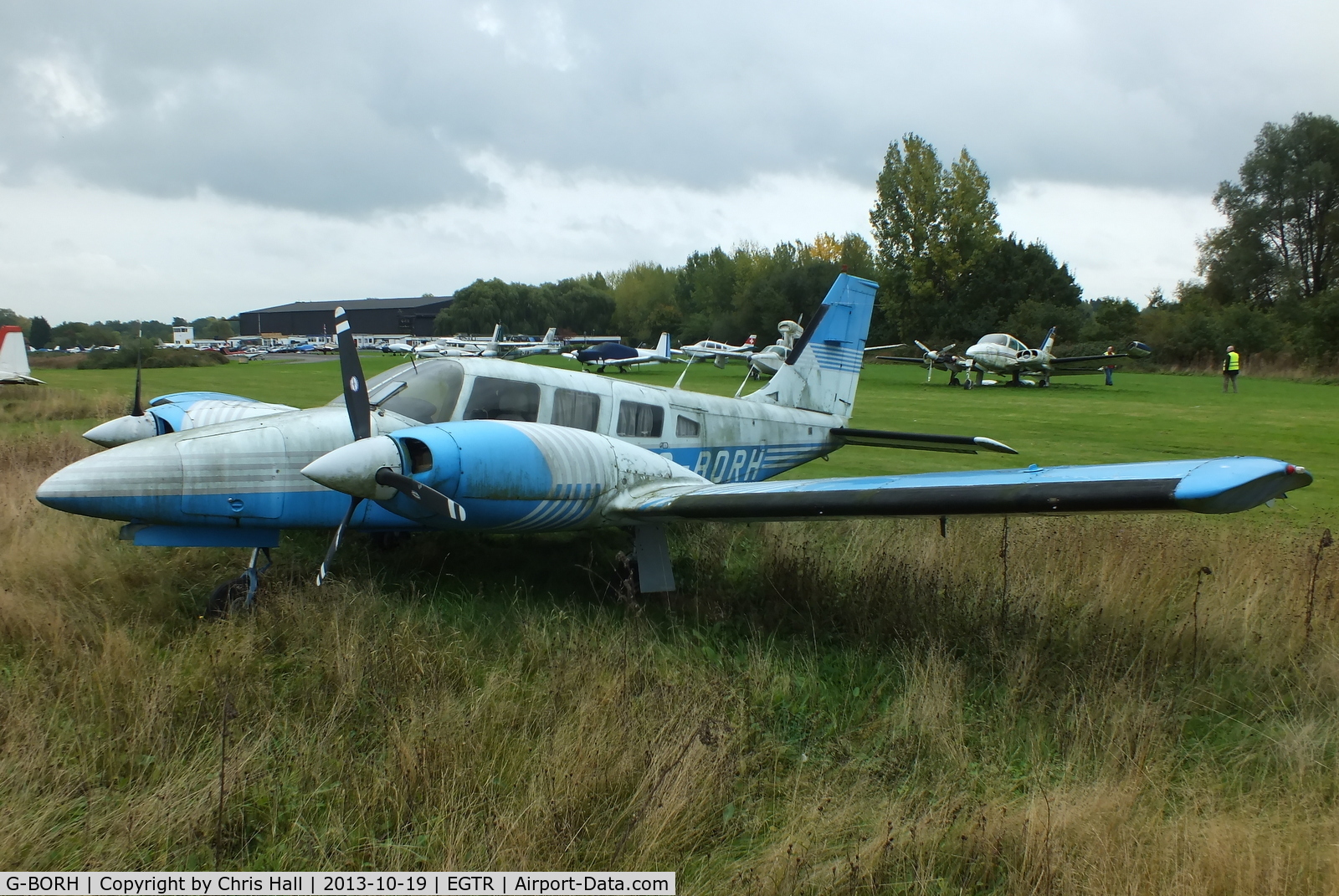 G-BORH, 1980 Piper PA-34-200T Seneca II C/N 34-8070352, now parked with the other wrecks & relics at Elstree