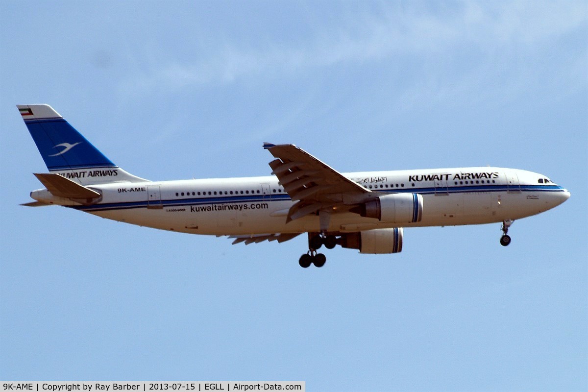 9K-AME, 1993 Airbus A300B4-605R C/N 721, Airbus A300B4-605R [721] (Kuwait Airways) Home~G 15/07/2013. On approach 27L.