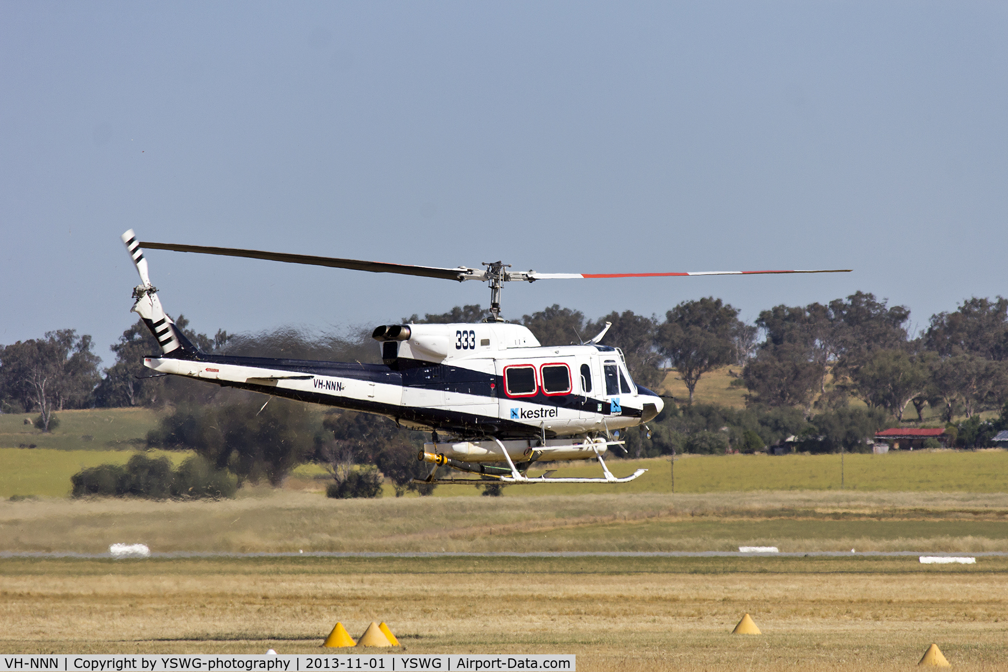VH-NNN, 1977 Bell 212 C/N 30833, Kestrel Aviation (VH-NNN) Bell 212 departing Wagga Wagga Airport.