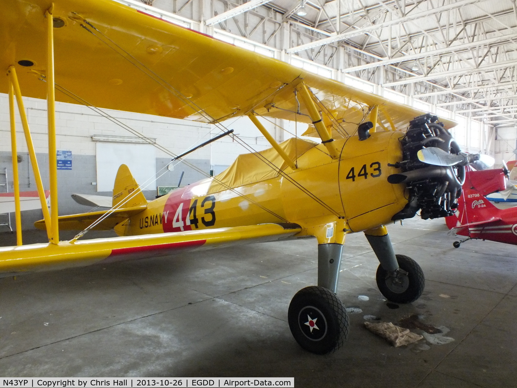 N43YP, 1942 Boeing E75 C/N 75-6018, hangared at Bicester